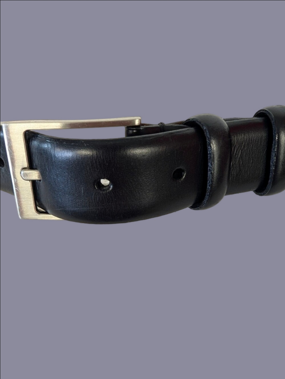 Men's Classic Black with Silver Buckle Genuine Leather 46 Inches